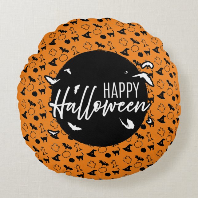 Happy Halloween Rundes Kissen (Vorderseite)