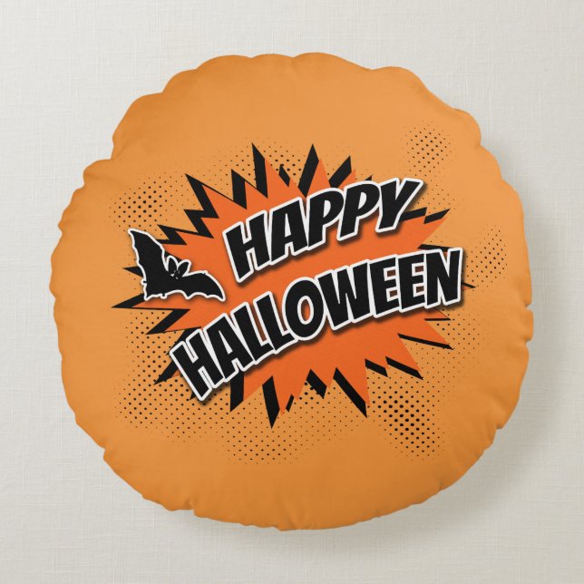 Happy Halloween Rundes Kissen (Vorderseite)