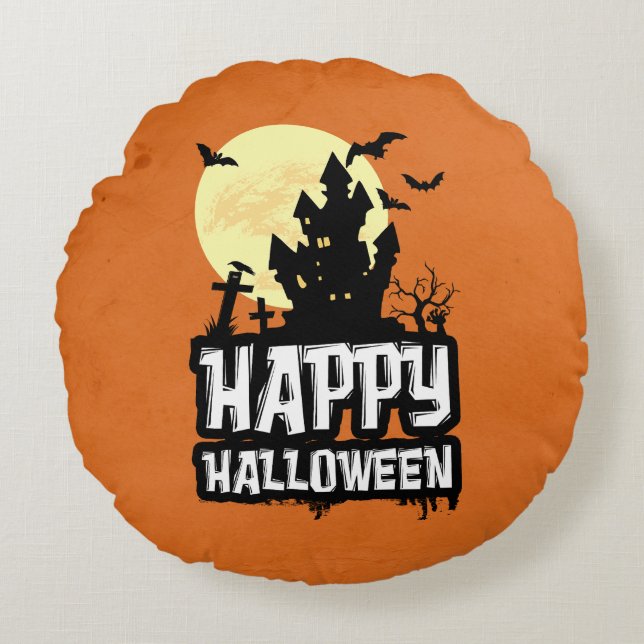 Happy Halloween Rundes Kissen (Vorderseite)