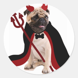 Happy Halloween Satan Mops Runder Aufkleber