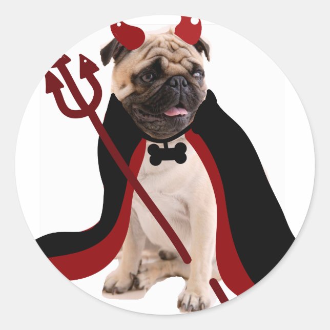 Happy Halloween Satan Mops Runder Aufkleber (Vorderseite)