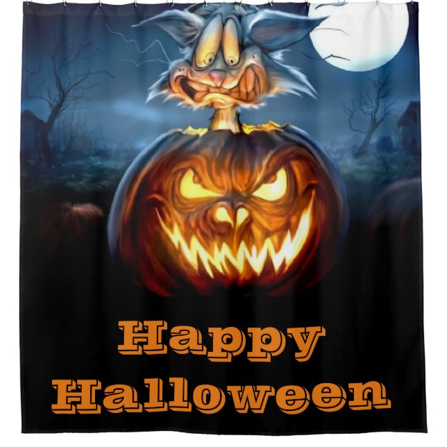 Happy Halloween Scaredy Cat Duschvorhang (Vorderseite)