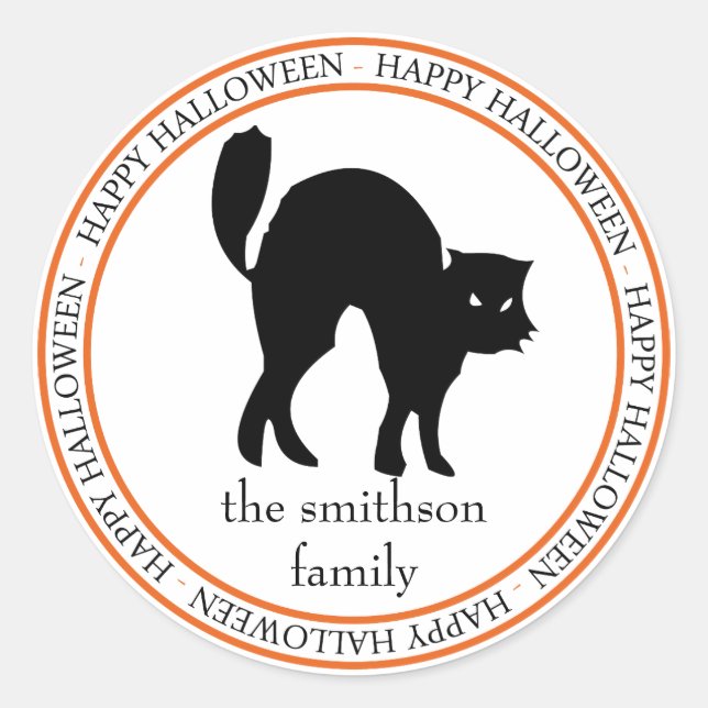 Happy Halloween Scaredy Cat (schwarz / orange) Runder Aufkleber (Vorderseite)