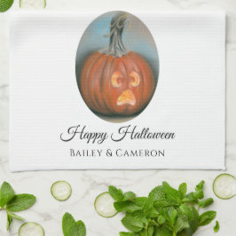 Happy Halloween schreiende Kürbislaterne Pumpkin Geschirrtuch