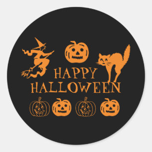 Happy Halloween Schwarz-Orange-Einrichtung Runder Aufkleber
