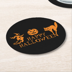 Happy Halloween schwarz-orange Leckerbissen Runder Pappuntersetzer