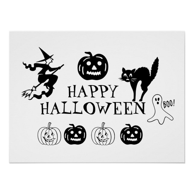Happy Halloween Schwarz-Weiß-Poster Poster (Vorderseite)