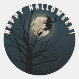 Happy halloween Schwarz-weiße Hexe Runder Aufkleber