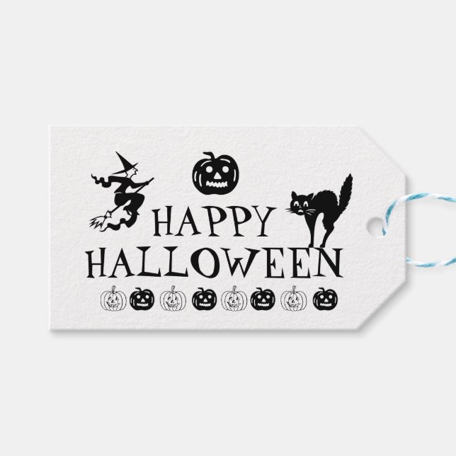 Happy Halloween Schwarz-weiße Leckerbissen Geschenkanhänger (Vorderseite (Horizontal))