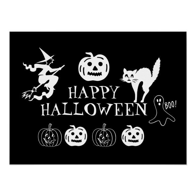 Happy Halloween Schwarz-weiße Leckerei Poster (Vorderseite)