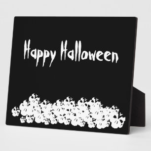 Happy Halloween Schwarz-weiße Skelettknödel Fotoplatte