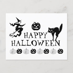 Happy Halloween Schwarz-weiße spooky niedlich Postkarte
