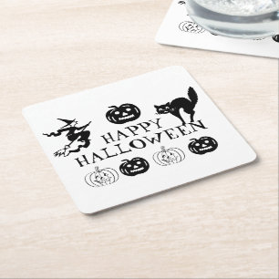Happy Halloween Schwarz-weiße, sprichwörtliche Dek Rechteckiger Pappuntersetzer