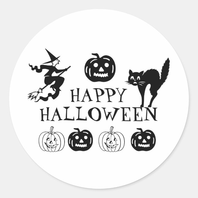 Happy Halloween Schwarz-weiße, sprichwörtliche Dek Runder Aufkleber (Vorderseite)