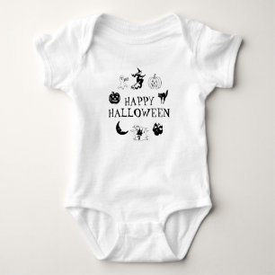 Happy Halloween Schwarz-weißes, spitziges Kostüm Baby Strampler