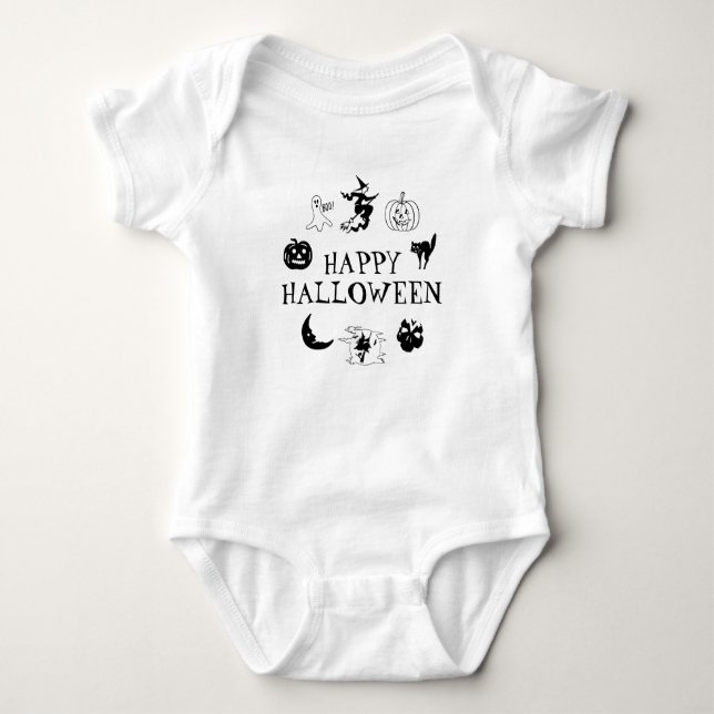 Happy Halloween Schwarz-weißes, spitziges Kostüm Baby Strampler (Vorderseite)