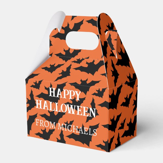Happy Halloween schwarze Fledermäuse Orangenhahn Geschenkschachtel (Vorderseite)