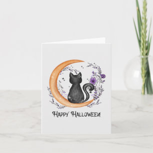 Happy Halloween - Schwarze Katze auf dem Halbmond