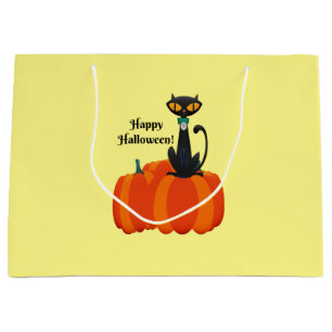 Happy Halloween, schwarze Katze/Kürbis, Große Geschenktüte