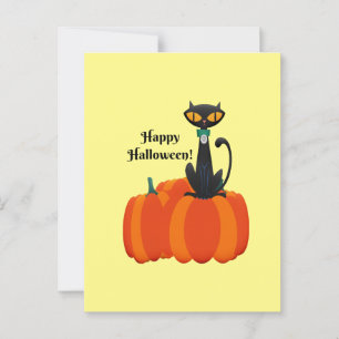 Happy Halloween, schwarze Katze/Kürbis, Postkarte