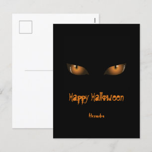 Happy Halloween Schwarze Orangen Augen Feiertagspostkarte