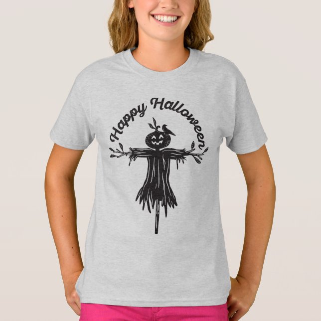 Happy Halloween | Schwarze Vogelscheuche T-Shirt (Vorderseite)