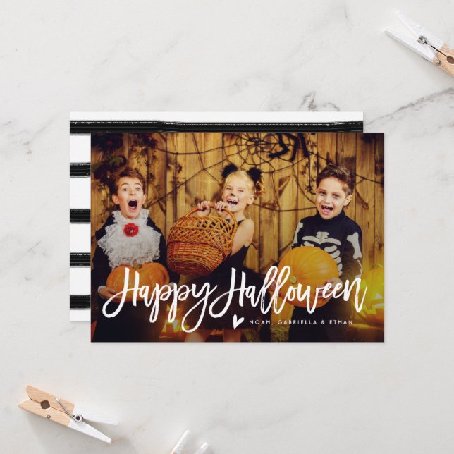 Happy Halloween Script Overlay Foto-Karte Karte (Vorderseite/Rückseite Beispiel)