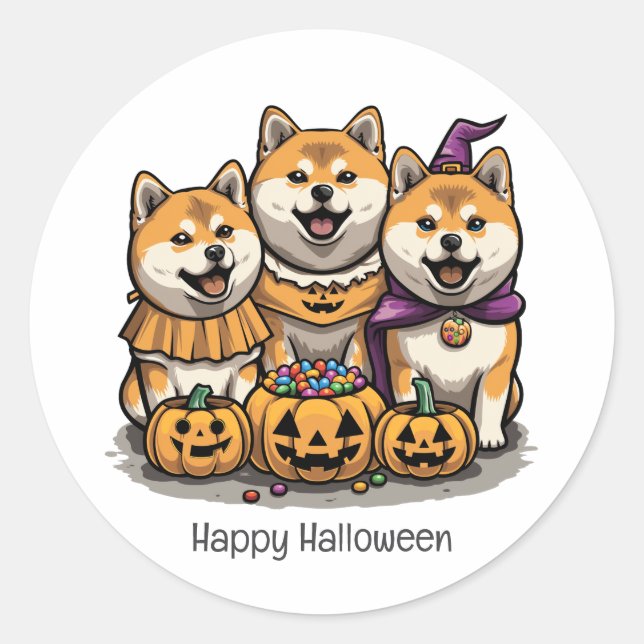 Happy Halloween Shiba Inu Hunde Runder Aufkleber (Vorderseite)