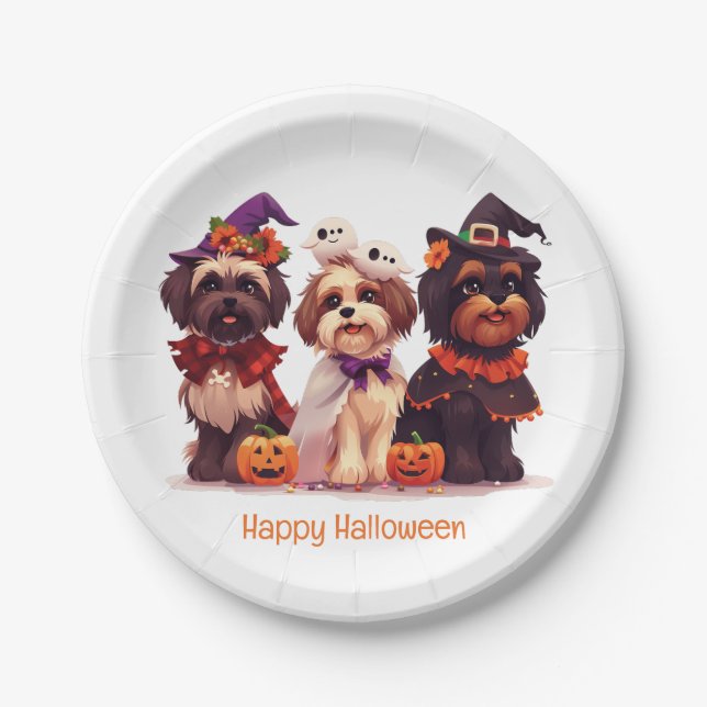 Happy Halloween Shih Tzu Dogs Pappteller (Vorderseite)