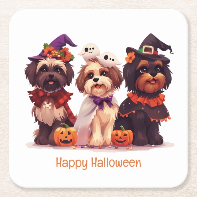 Happy Halloween Shih Tzu Dogs Rechteckiger Pappuntersetzer (Vorderseite)