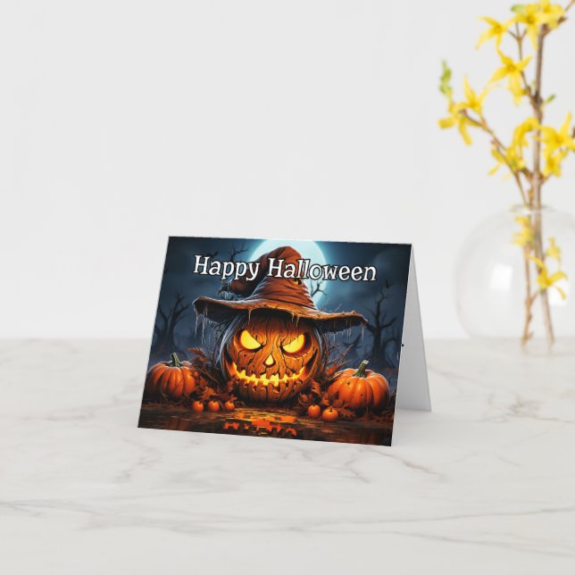 Happy Halloween | Sinister Pumpkin Illustration Karte (Gelbe Blume)