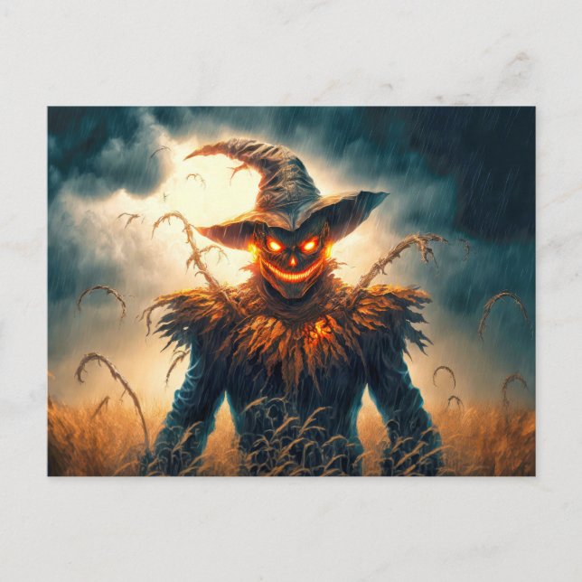 Happy Halloween | Sinister Scarecrow Postkarte (Vorderseite)