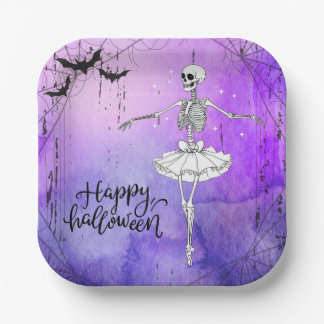 Happy Halloween Skeleton Ballerina Lila Pappteller