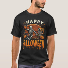 Happy Halloween Skeleton Basketball T-Shirt Design
