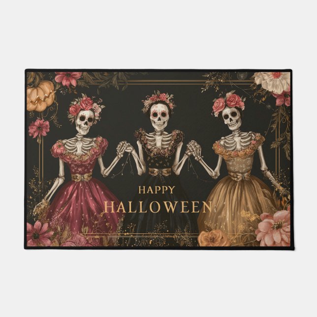 Happy Halloween Skeleton Dancers with Flowers Fußmatte (Vorderseite)