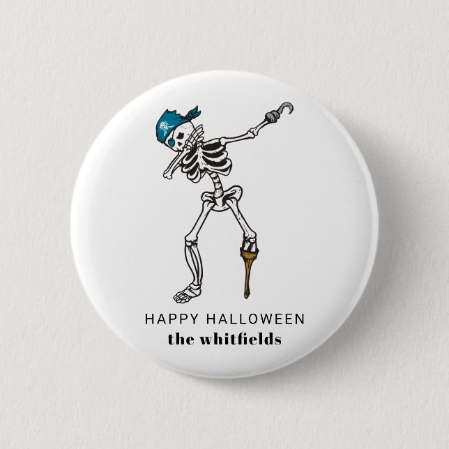 Happy Halloween Skeleton Pirate Dabbing Family Button (Vorderseite)