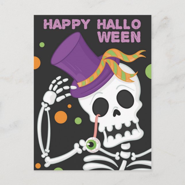 Happy Halloween Skeleton Postkarte (Vorderseite)