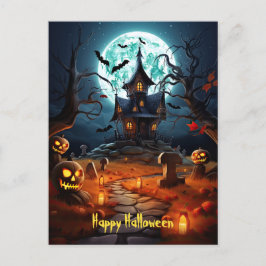 Happy Halloween Skeleton Skull Spuk House Postkarte