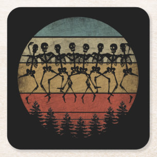 HAPPY HALLOWEEN SKELETON TANCE RECHTECKIGER PAPPUNTERSETZER