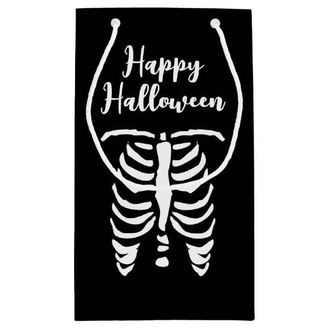 Happy Halloween-Skelettkäfig Kleine Geschenktüte (Rückseite)
