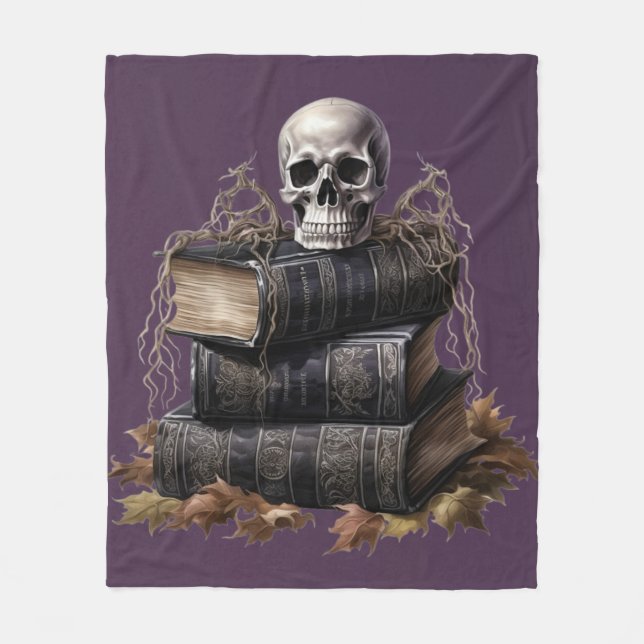 Happy Halloween Skull and Books Fleecedecke (Vorderseite)