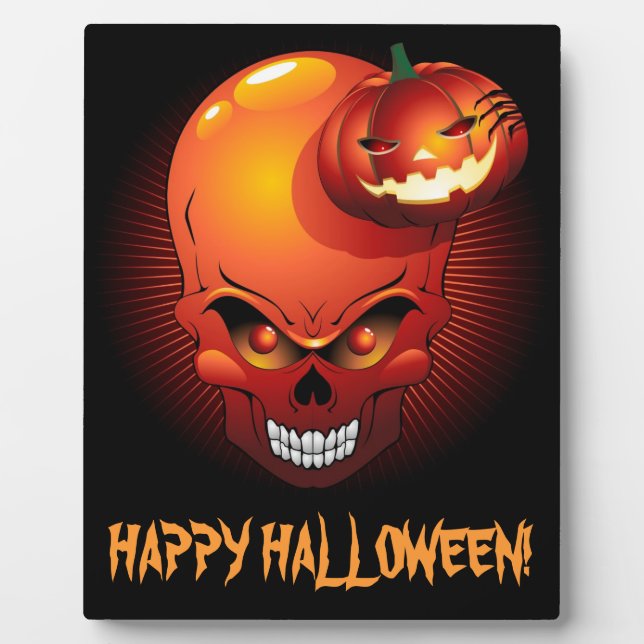 Happy Halloween Skull and Pumpkin Plaque Fotoplatte (Vorderseite)