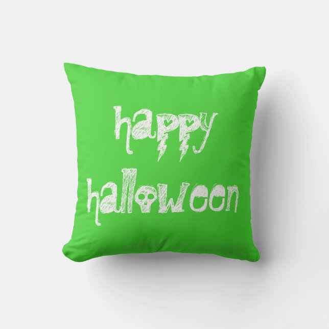 Happy Halloween Skulls Lime Green Coussin (Recto)