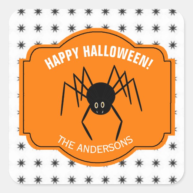 Happy Halloween Spider ID215 Quadratischer Aufkleber (Vorderseite)