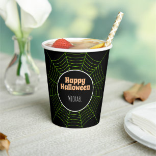 Happy Halloween Spider Web neon grün schwarz w Nam Pappbecher
