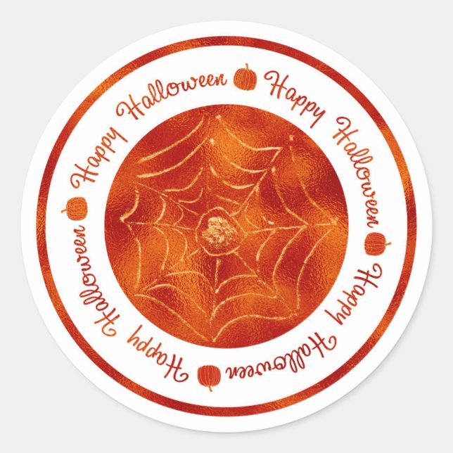 Happy Halloween Spider Web Orange Shine Party Runder Aufkleber (Vorderseite)
