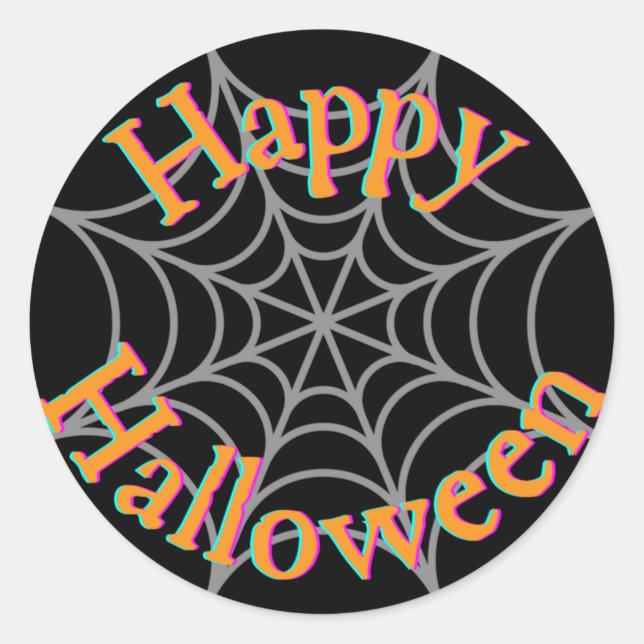 Happy Halloween Spider Web Runder Aufkleber (Vorderseite)
