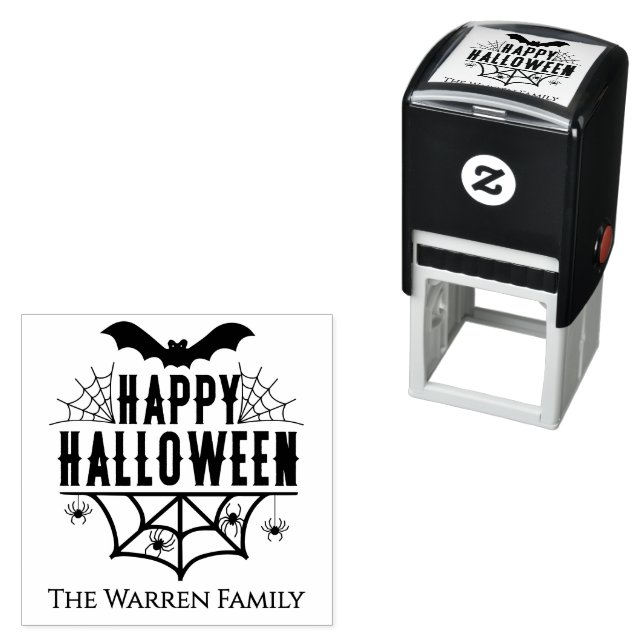 Happy Halloween Spiderweb Spiders Bats Familiennam Permastempel (Beispiel)