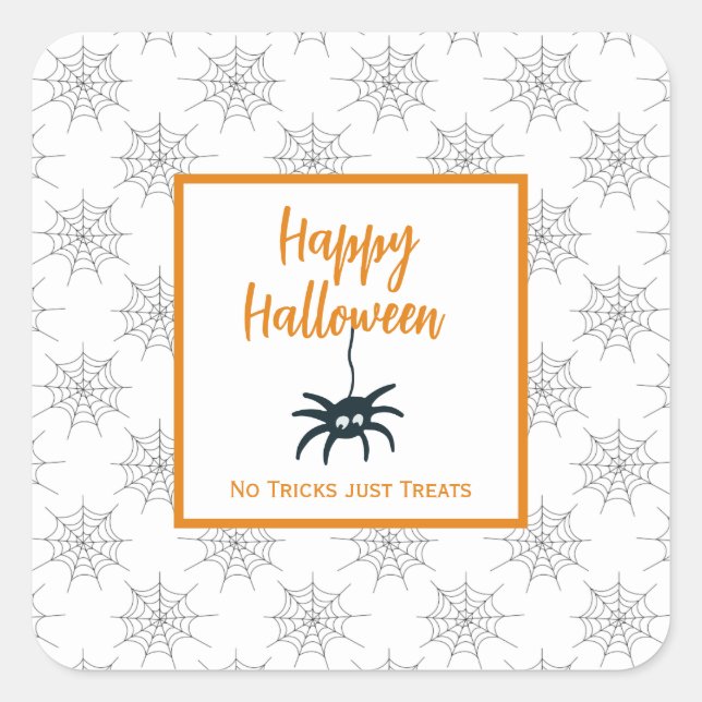 Happy Halloween Spinnennetz kein Trick nur Leckere Quadratischer Aufkleber (Vorderseite)