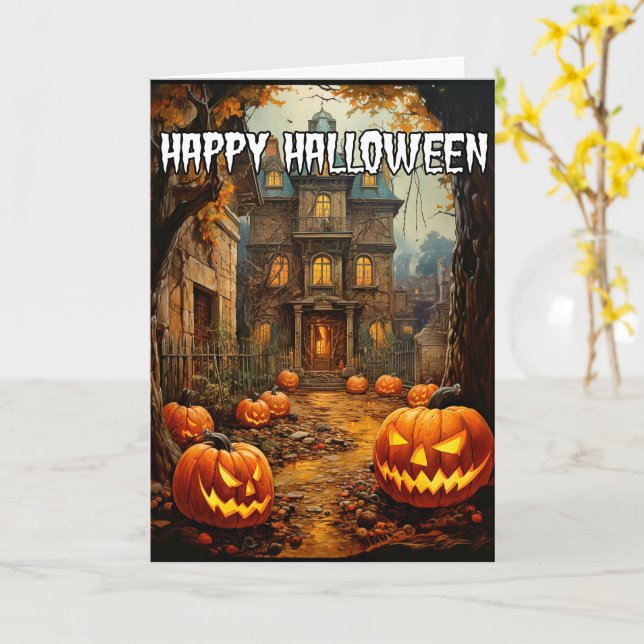 Happy Halloween | Spooktacular Spuk House Karte (Gelbe Blume)